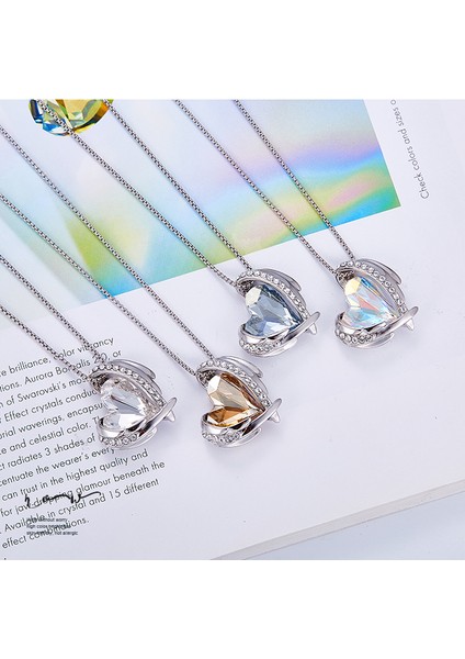 Kadınlar Için Aşk Kalp Kolye Kolye Gümüş Ton Gül Altın Ton Kristaller Birthstone Anneler Günü Sevgililer Günü Takı Hediyeler Kadınlar Için, Beyaz Altın Sarı (Yurt Dışından)