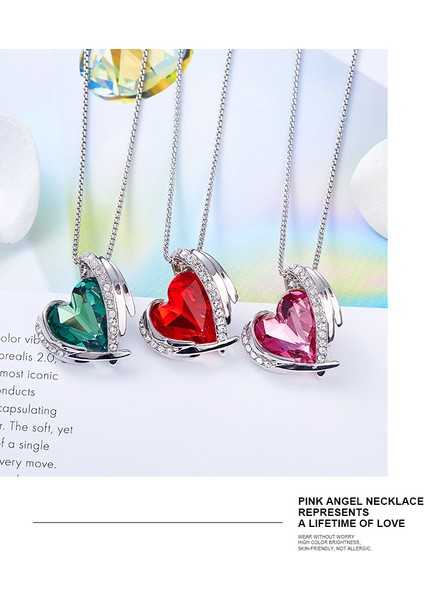 Kadınlar Için Aşk Kalp Kolye Kolye Gümüş Ton Gül Altın Ton Kristaller Birthstone Anneler Günü Sevgililer Günü Takı Hediyeler Kadınlar Için, Beyaz Altın Sarı (Yurt Dışından)