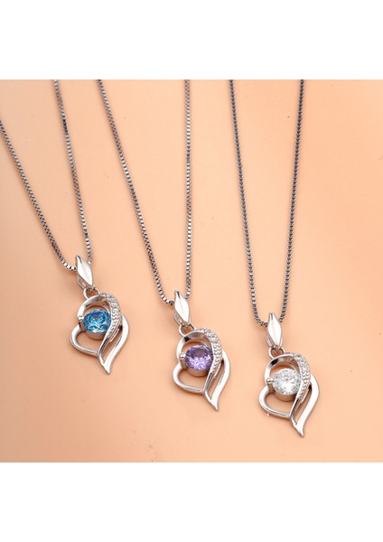 S925 Gümüş Pırlanta Kolye Kadın Mikro Set Deniz Mavisi Zirkon Kolye (Yurt Dışından) modelleri