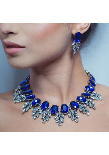 Kristal Kolye Küpe Seti, Kadın Kolye Güdük Kolye Kolye ve Küpe Seti Yapay Elmas Vintage Moda Kolye Kostüm Takı (Yurt Dışından)
