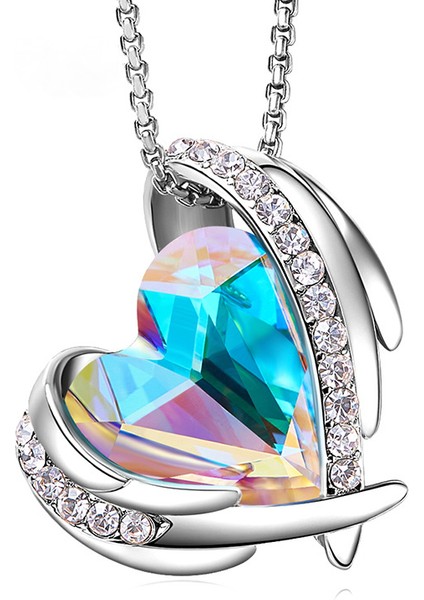 Kadınlar Için Aşk Kalp Kolye Kolye Gümüş Ton Gül Altın Ton Kristaller Birthstone Anneler Günü Sevgililer Günü Takı Hediyeler Kadınlar Için, Beyaz Altın Aurore Boreale (Yurt Dışından)