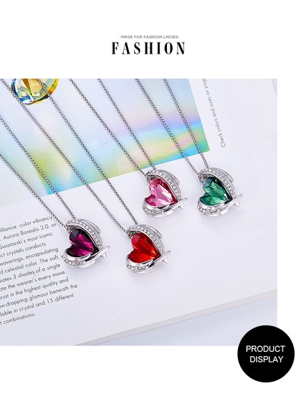 Kadınlar Için Aşk Kalp Kolye Kolye Gümüş Ton Gül Altın Ton Kristaller Birthstone Anneler Günü Sevgililer Günü Takı Hediyeler Kadınlar Için, Beyaz Altın Mor (Yurt Dışından) indirimleri