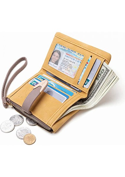 Bayan Cüzdan Rfid Küçük Bifold Cüzdan, Bayanlar Fermuar Kart Debriyaj Sikke Çanta Bileklik ---- Sarı (Yurt Dışından)