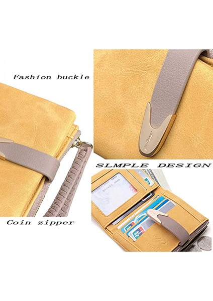 Bayan Cüzdan Rfid Küçük Bifold Cüzdan, Bayanlar Fermuar Kart Debriyaj Sikke Çanta Bileklik ---- Sarı (Yurt Dışından)