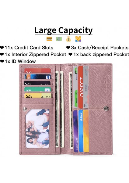 Women's Wallet Rfıd Blocking Leather Zipper Wallet Clutch Wrist Strap Travel Long Wallet, Rfid Wallet (Brown) (Yurt Dışından)