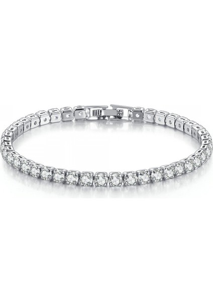 Düğün Kübik Zirkonya Bileklik Zincir Bağlantı Gümüş Ton 19CM (Yurt Dışından)