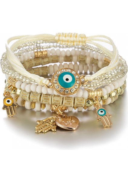 Adet Bileklik Boho Charms Streç Istiflenebilir Bilezik El Yapımı Çok Renkli Kristal Boncuklu Şanslı Koruma Bilezik Strand Bilezik (Yurt Dışından)