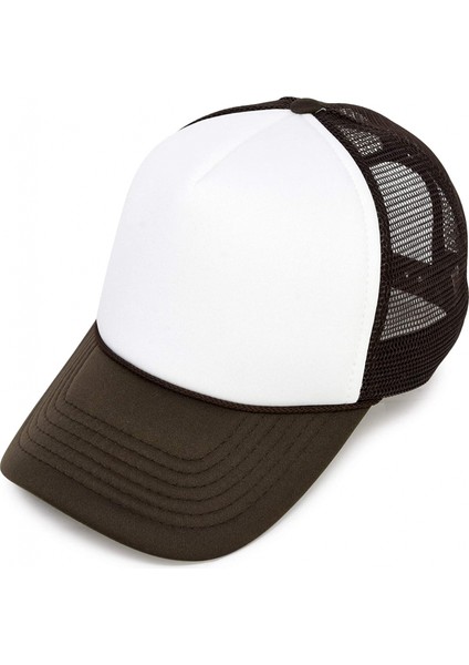 Ayarlanabilir Snapback Askılı Iki Renkli Trucker Şapka Yazlık Örgü Şapka, Kahverengi Beyaz (Yurt Dışından)
