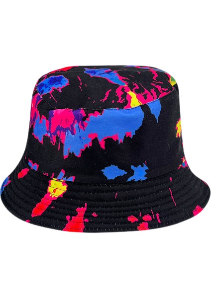 Baskılı Batik Balıkçı Şapkası Açık Hava Güneş Koruyucu Kova Şapka Grafiti Çift Taraflı Saksı Şapkası (Yurt Dışından)