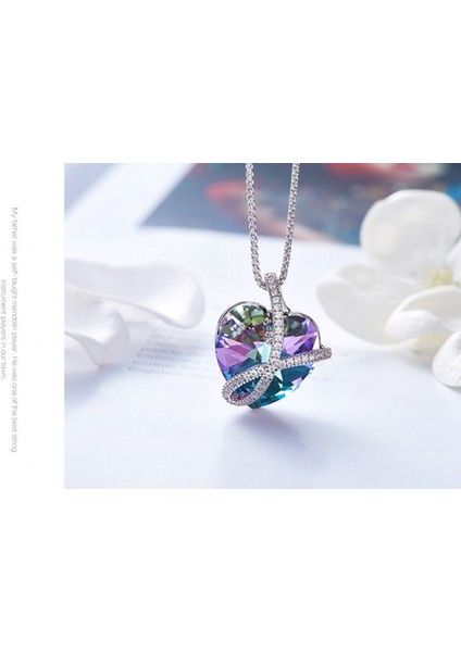 Romantik Sevgililer Yeni Yıl Hediyesi Mücevher Kolye, Kadınlar Için Kristal Kolye Kolye Takı Kadınlar Için Birthstone Kolye, Okyanusun Kalbi (Yurt Dışından)