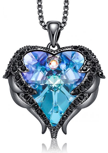 Okyanus Kalp Kolye Kadın Melek Kanatları Kristal Klavikula Kolye ----- Siyah Mor (Yurt Dışından)