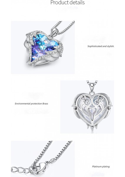 Okyanus Kalp Kolye Kadın Melek Kanatları Kristal Klavikula Kolye ----- Siyah Mor (Yurt Dışından) modelleri