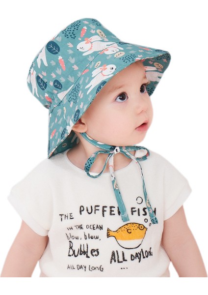Çocuk Şapkaları Bebek Güneş Şapkası Erkek ve Kız Bebek Güneş Balıkçı Şapkası Büyük Kenarlı, Tavşan, S, 46-50CM (Yurt Dışından)