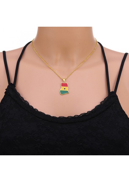 Kadın Harita Kolye, Etnik Stil Kolye Takı, Afrika Gana Harita Kolye Paslanmaz Çelik Kolye (Yurt Dışından)