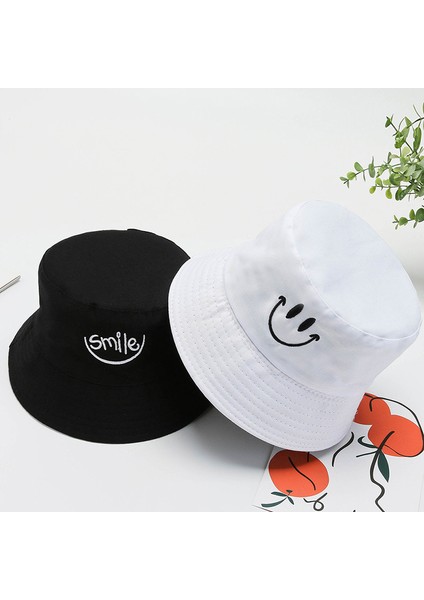 Bucket Hat Kadın Çift Taraflı Yazlık Gölge Şapka Günlük Pot Şapka, Siyah & Beyaz, Smiley (Yurt Dışından)