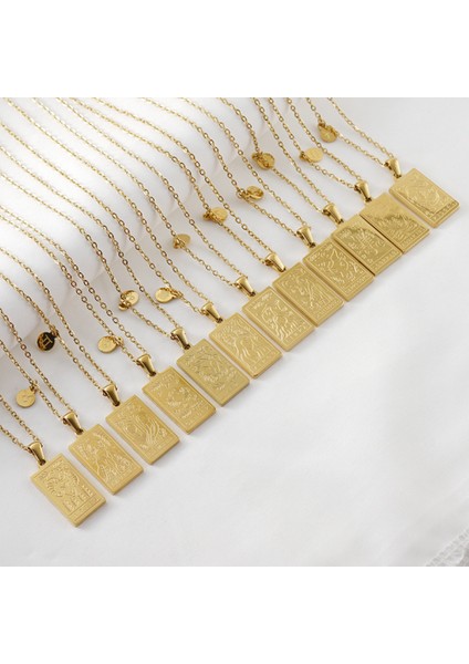 Burç Kolye Kadınlar Için Takımyıldızı Tarot Kartı Kolye Çift Taraflı Altın Paslanmaz Çelik Kolye Dostluk Takı Hediye Kızlar Için (Yurt Dışından) fiyatları