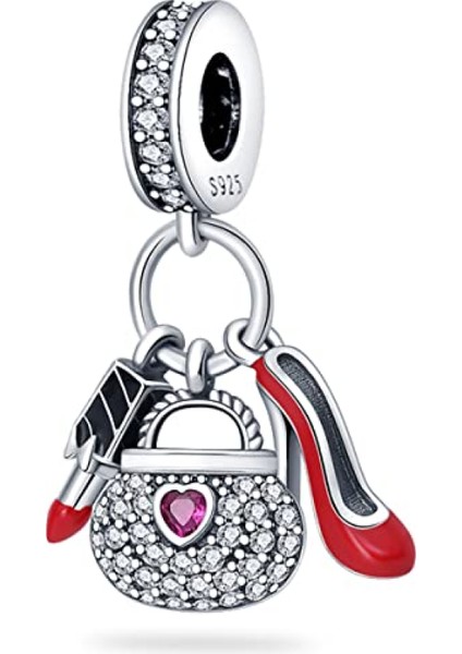 Avekı Bilezikler Için 925 Ayar Gümüş Charm Avrupa Bilezikler Için Nazar Seyahat Dangle Takılar Kolye Kolye Boncuk Kadın Genç Kızlar Için Takı Hediye, Çanta Charm ile Ruj (Yurt Dışından)