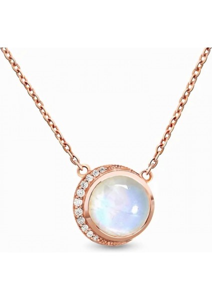 S925 Gümüş Yuvarlak Aytaşı Rose Altın Kolye Kolye (Yurt Dışından)