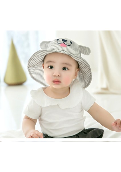 Bebek Bebek Güneş Koruyucu Balıkçı Şapkası Erkek ve Kız Sevimli Süper Sevimli Güneş Şapkası Hayvanat Bahçesi Örgü Lavabo Şapkası, Gri (Yurt Dışından) modelleri
