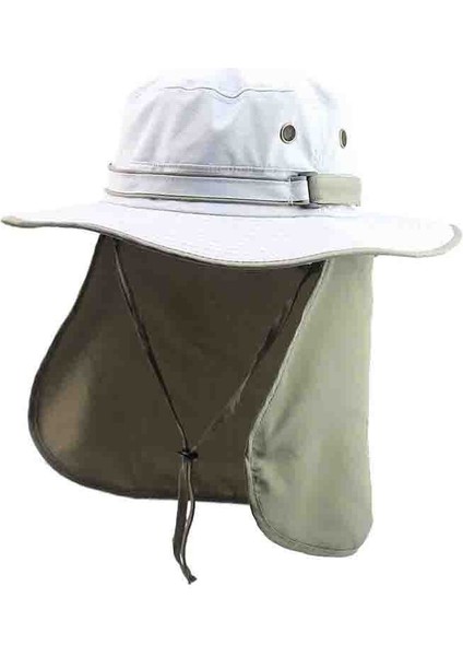 Boyun Kapaklı Erkek Güneş Şapkası Çabuk Kuruyan Uv Koruyucu Şapka Balıkçılık Şapkası (Bej + Ordu Yeşil Şal) (Yurt Dışından)