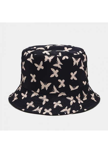 Unisex Kelebek Desenli Baskılı Kova Şapka Çift Taraflı Aşınabilen Çift Taraflı Balıkçı Şapkası (Yurt Dışından)