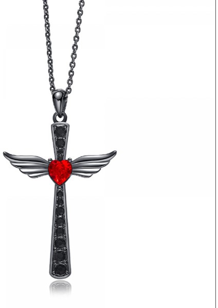 Romantik Sevgililer Yeni Yıl Hediyesi Mücevher Kolye, Kadınlar Için Kristal Kolye Kolye Takı Kadınlar Için Birthstone Kolye, Melek Kanatları Çapraz (Yurt Dışından)