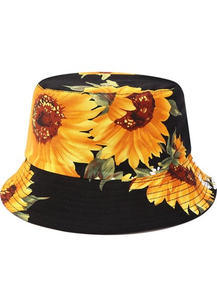 Kadınlar Için Sevimli Ayçiçekleri Kova Şapka Plaj Balıkçı Şapkaları, Çift Taraflı Aşınma, Siyah (Yurt Dışından)