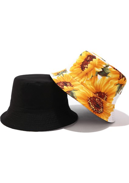 Kadınlar Için Sevimli Ayçiçekleri Kova Şapka Plaj Balıkçı Şapkaları, Çift Taraflı Aşınma, Siyah (Yurt Dışından) fiyatları