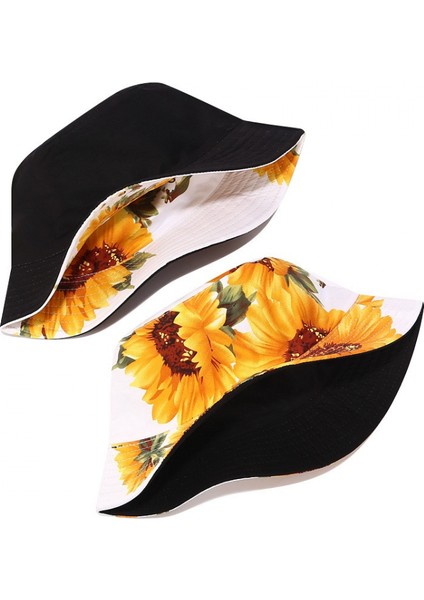 Kadınlar Için Sevimli Ayçiçekleri Kova Şapka Plaj Balıkçı Şapkaları, Çift Taraflı Aşınma, Siyah (Yurt Dışından) modelleri