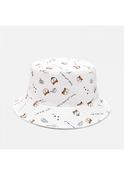 Kadınlar Için Sevimli Animail Bucket Hat Plaj Balıkçı Şapkaları, Çift Taraflı Aşınma, Beyaz (Yurt Dışından)