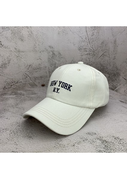 Şapka Kadın New York Mektup Nakış Yaz Gölge Vahşi Rahat Beyzbol Şapkası Erkek (Beyaz) (Yurt Dışından)