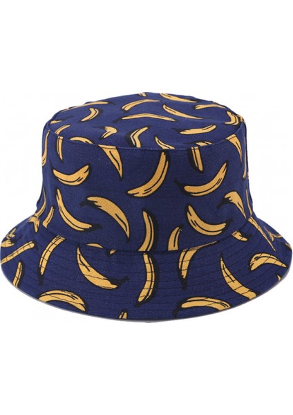 Kadınlar Için Sevimli Kova Şapka Plaj Balıkçı Şapkaları, Çift Taraflı Aşınabilen Unisex (Muz, Koyu Mavi) (Yurt Dışından)