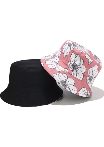 Unisex Pamuklu Toplanabilir Kova Şapka Güneş Çift Taraflı Aşınma Balıkçılık Plaj Şapkası, Pembe (Yurt Dışından)