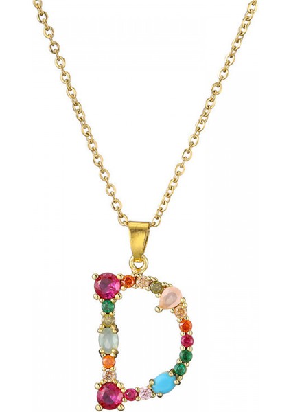 Kadın Kolyeleri - Ingilizce D Harfi Kolye Kolye Kakma Renkli Değerli Taşlar Klavikula Zinciri Kadın Takıları (Yurt Dışından)