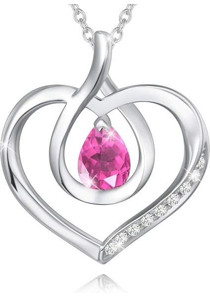 Yüksek Takı Birthstone Kolye Bayanlar Gümüş Gerçek Veya Oluşturulmuş Değerli Taşlar Sonsuza Kadar Aşk Kalp Kolye Kolye Pembe (Yurt Dışından)
