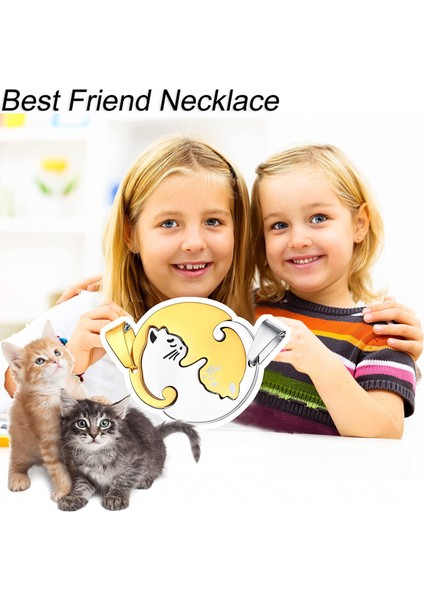 Avekı Çift Kalp Veya Kedi Bff Kızlar Için En Iyi Arkadaşı Bulmaca Dostluk Kolye Kolye, 316L Paslanmaz Çelik, 2-Altın ve Gümüş (Yurt Dışından)