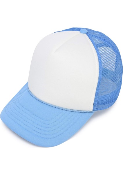 Ayarlanabilir Snapback Askılı Iki Renkli Trucker Şapka Yazlık Örgü Şapka, Gök Mavisi (Yurt Dışından)