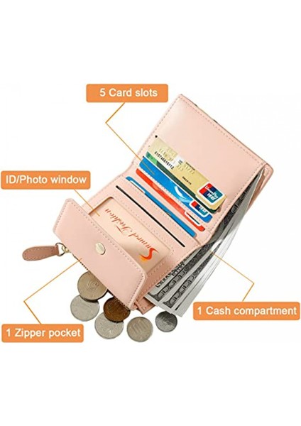 Cute Lemon Zipper Pocket Trifold Small Wallets Card Holder Id Window Purse Coin Pouch For Women Ladies (Green, Lemon Print) (Yurt Dışından)