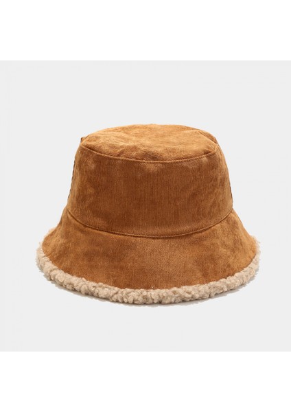Fitilli Kadife Çift Taraflı Kova Şapkası Unisex Pamuklu Dimi Kanvas Güneş Balıkçı Şapkası, Kahverengi (Yurt Dışından)