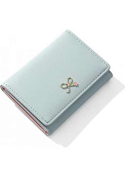 Cute Bow Wallet With Pink Stone Tri-Folded Small Wallet Cash Pocket Card Holder Id Window Purse For Women Girls (Lıght Blue, Bow Stone) (Yurt Dışından)