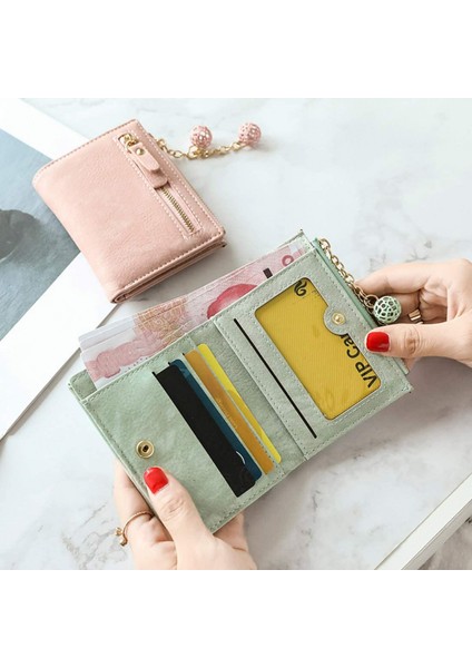 Kadın Rfid Küçük Bifold Deri Cüzdan Bayan Mini Fermuarlı Bozuk Para Cüzdanı Kimlik Kartı Cebi, Ince Kompakt Ince ---- Yeşil C (Yurt Dışından)
