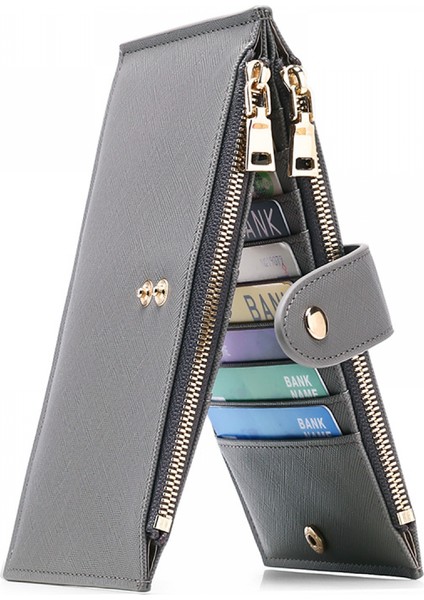Slim Wallet – Minimalist Bifold Front Pocket Wallet Rfıd Blocking Credit Card Holder Cross Stripe Zipper Pocket Wallet, Rfid Wallet (Yurt Dışından)