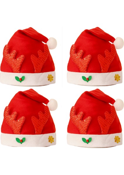 4 Paket Noel Şapka Karikatür Şapka Noel Kostüm Partisi ve Tatil Etkinliği Için Lüks Peluş Şapka (Kırmızı Boynuz Şapka) (Yurt Dışından)