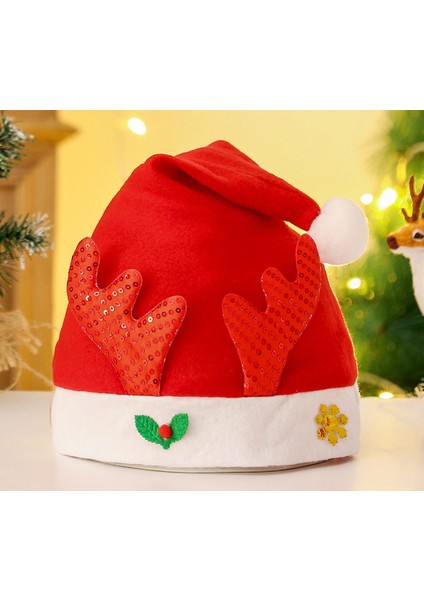 4 Paket Noel Şapka Karikatür Şapka Noel Kostüm Partisi ve Tatil Etkinliği Için Lüks Peluş Şapka (Kırmızı Boynuz Şapka) (Yurt Dışından)