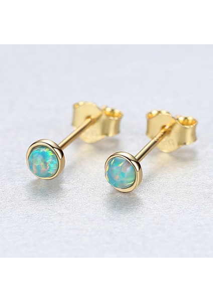 Gümüş Hakiki Veya Yaldızlı Oluşturulan Yuvarlak Opal Saplama Küpe, Sevgililer Günü, Anneler Günü ve Doğum Günü Hediyesi (Altın Yeşil Opal) (Yurt Dışından)