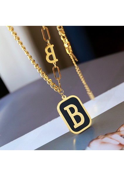 B Harfi Kazak Zinciri Kolye 2021 Niş Tasarım Dokuma Hip Hop Siyah Marka Köprücük Kemiği Zinciri (Altın) (Yurt Dışından)