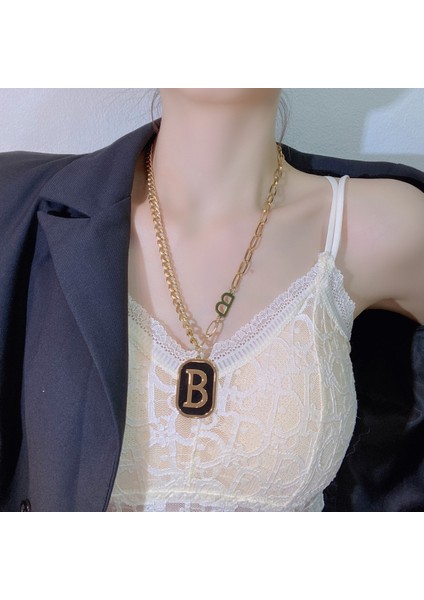B Harfi Kazak Zinciri Kolye 2021 Niş Tasarım Dokuma Hip Hop Siyah Marka Köprücük Kemiği Zinciri (Altın) (Yurt Dışından) fiyatları