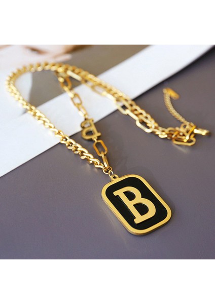 B Harfi Kazak Zinciri Kolye 2021 Niş Tasarım Dokuma Hip Hop Siyah Marka Köprücük Kemiği Zinciri (Altın) (Yurt Dışından) modelleri