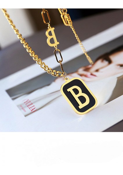 B Harfi Kazak Zinciri Kolye 2021 Niş Tasarım Dokuma Hip Hop Siyah Marka Köprücük Kemiği Zinciri (Altın) (Yurt Dışından) fırsatları