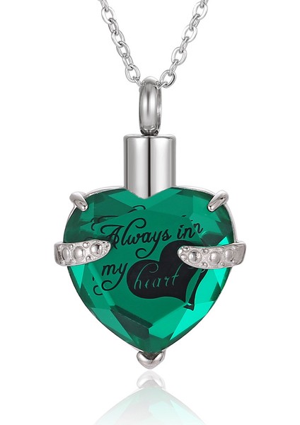 Hatıra Takı Birthstone Kristal Urn Kolye Kalp Anıt Hatıra Kolye Kül Tutucu Kremasyon Takı Külleri (Koyu Yeşil) (Yurt Dışından)